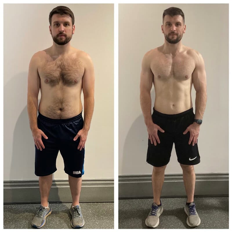 Before and after fitness progress of a man
